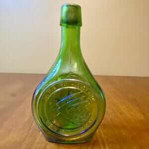 Vintage Carnival Glass Green Apollo 15 Commemorative Bottle Wheaton Glass, NASA